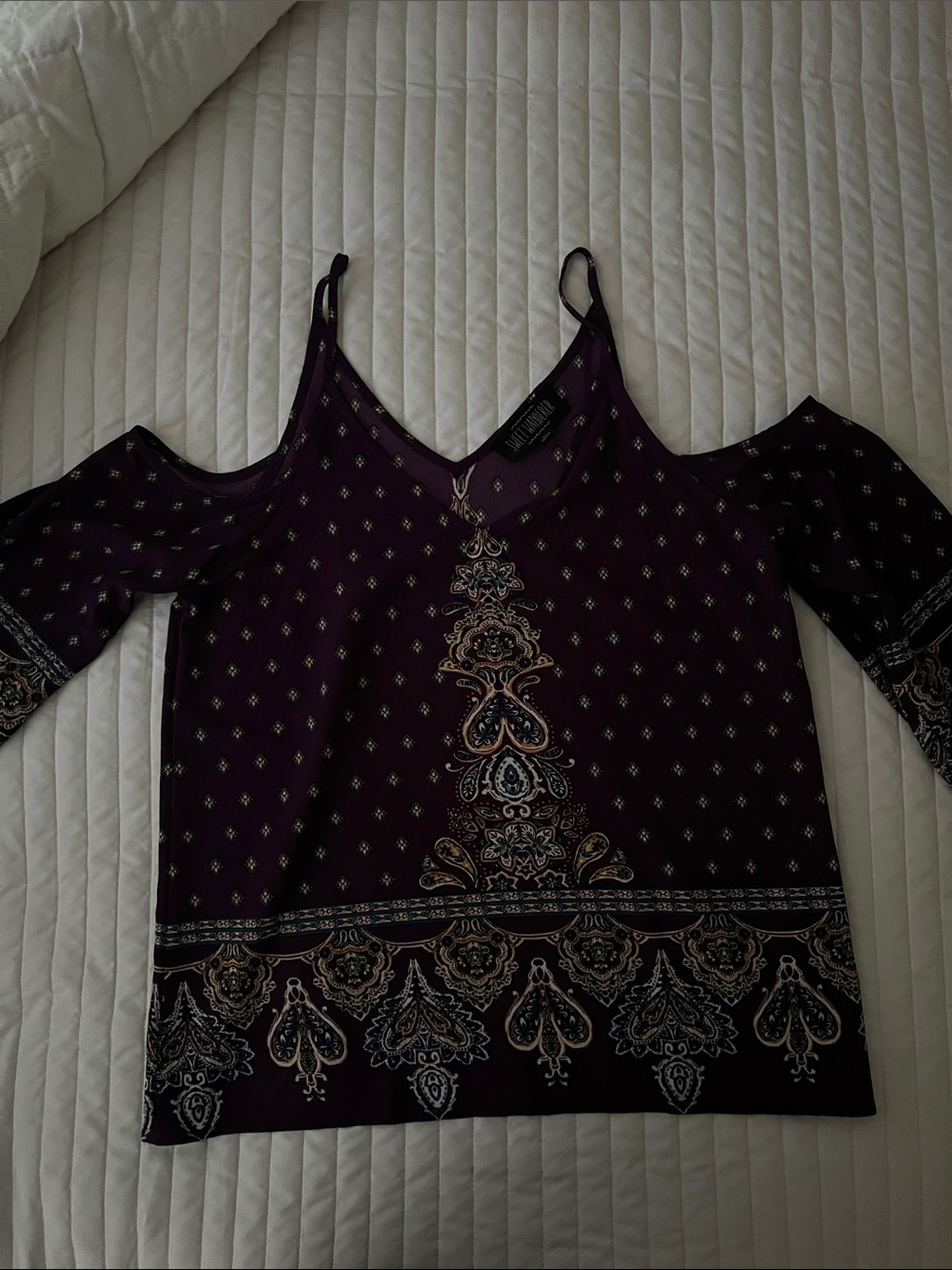 Cold Shoulder Boho Print Tank Top - Deep Plum